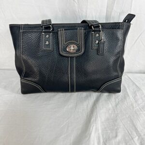 Coach‎ Hampton Black Pebbled Leather Large Shoulder Bag LTR Turn Lock F13960